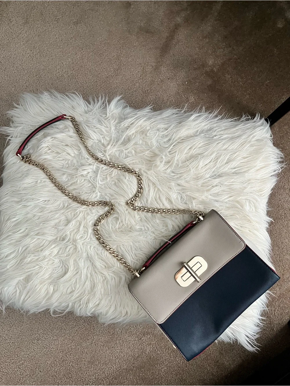 Tommy Hilfiger Two-Tone Chain Shoulder Bag in Beige and Black